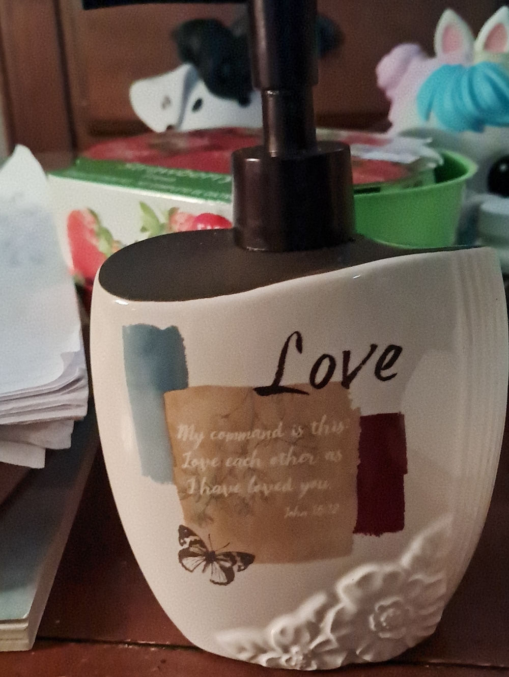 Love Ceramic Soap Dispenser - White with Multicolor Accents